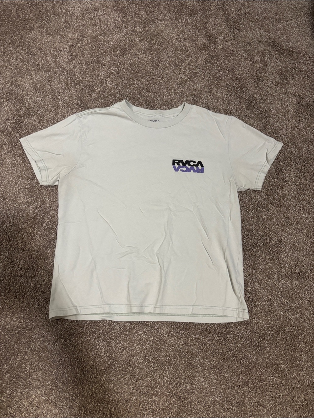 RVCA Men's Cream Short Sleeve Tee with Purple Logo